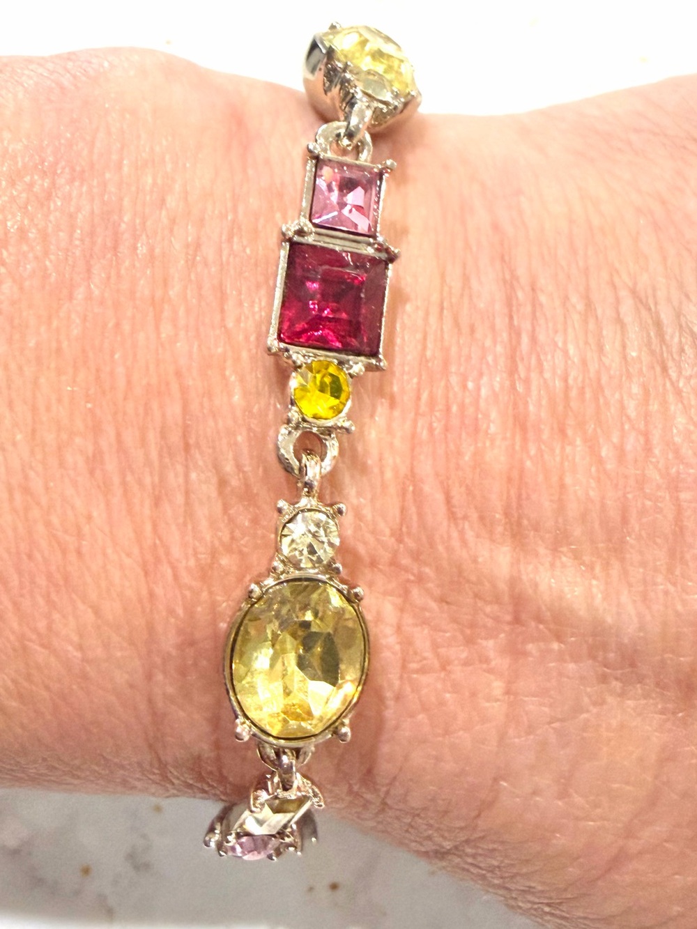 Recovery Mixed-Cut Multicolor Crystal Bracelet – Adjustable 7"-8" Silver Metal